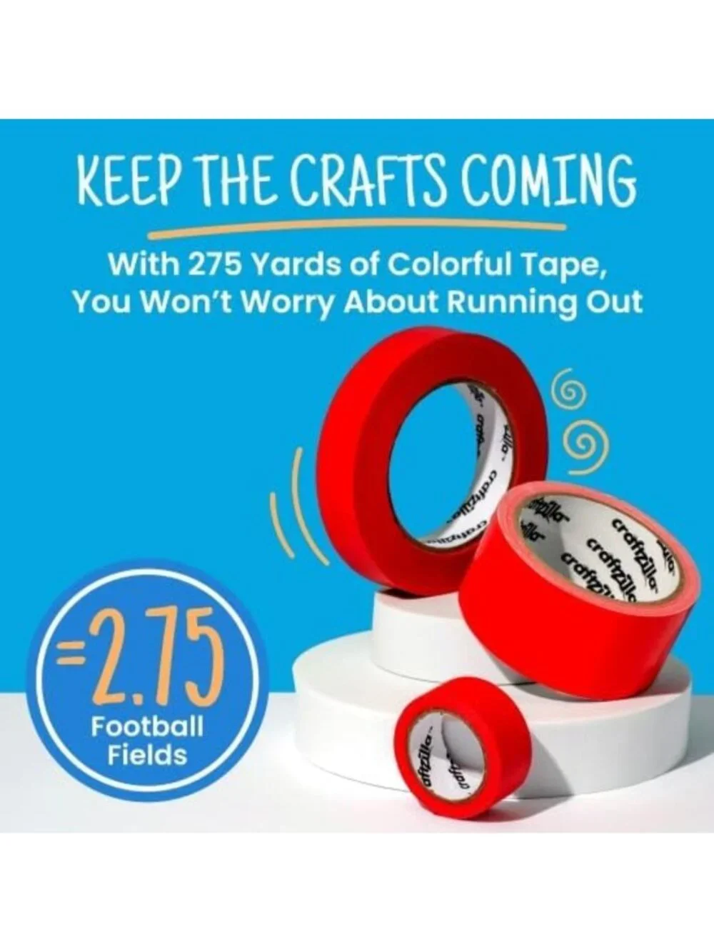 Vibrant Colored Masking Tape - 11 Roll Multi-Pack, 825 Ft for Arts & Crafts